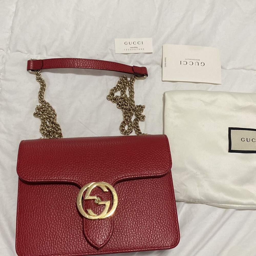 Authentic Gucci Interlocking Leather Bag- Red - image 2